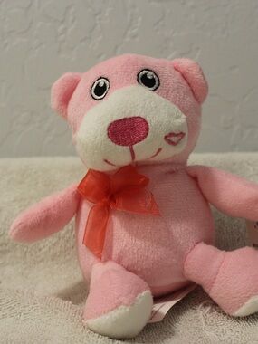 5" Sitting Pink Panther Plush with Red Bow - Cute Heart Detail